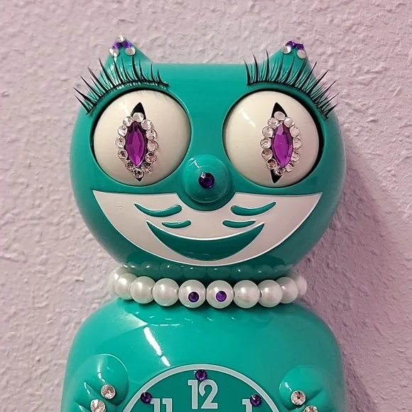 Jeweled Green Beauty Lady Kit-Cat Klock clock SUPER RARE - Picture 2 of 5